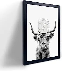 Highland Cow Wall Art, Funny Highland Cow, Highland Cow Painting, Bathroom Picture, Highland Cow Canvas, Bathroom Artwork, Cow Wall Art, Restroom Decor, Cow Canvas