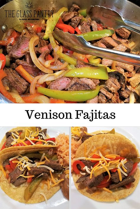 Venison Fajitas Recipe, Venison Steak Tacos, Deer Fajitas, Venison Stir Fry Recipe, Venison Fajitas, Deer Steak Recipes, Fajitas Steak, Cooking Venison, Venison Steak Recipes