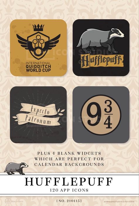 Themed Widgets, Yellow Widgets, Ios Organization, Harry Potter Phone, Harry Potter Iphone, Iphone Widgets, Hufflepuff Aesthetic, Icon Ideas, Harry Potter Icons