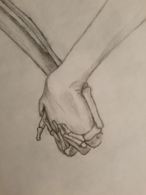 Holding hands graphite drawing skeleton bones art Human And Skeleton Holding Hands, Person Holding Something Drawing, Skeleton Holding Hands Tattoo, Tied Hands Drawing, Skeleton Hand Holding Something, Skeleton Holding Hands, Drawing Ideas Hands, Skeletons Holding Hands, Hand Holding Tattoo