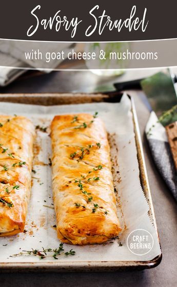 Mushroom Goat Cheese Strudel, Phyllo Dough Recipes Vegetarian, Mushroom Philo Dough, Savoury Phyllo Pastry Recipes, Filo Dough Quiche Recipes, Phyllo Dough Meat Rolls, Phyllo Dough Quiche Recipes, Phyllo Dough Pastries, Mushroom Strudel Phyllo Dough