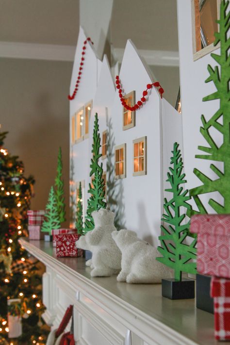 DIY foam board houses Xmas Village Diy Cardboard Houses, Diy Christmas Village Houses Cardboard, Diy Gingerbread House Cardboard Christmas Villages, Cardboard Box Fireplace Christmas, Diy Cardboard Box Christmas Fireplace, Cardboard Houses For Kids, Christmas Tree Village, Cardboard House, Wallpaper Iphone Christmas