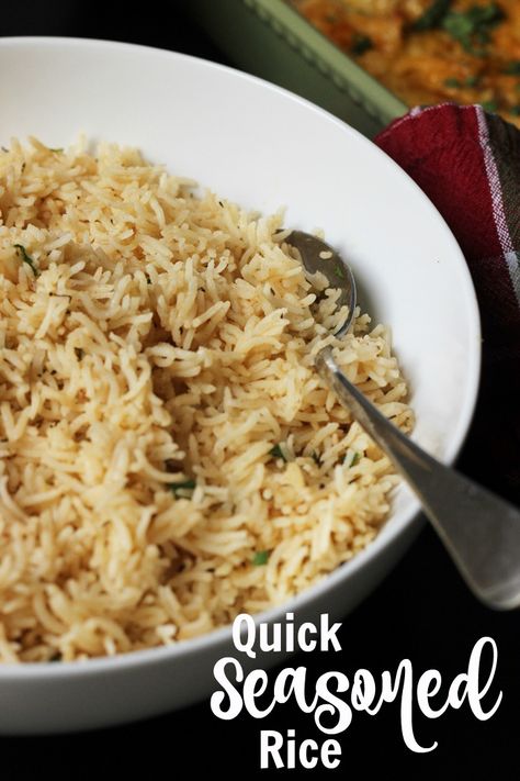 Quick Seasoned Rice for Stovetop or Instant Pot - Good Cheap Eats Instant Rice Recipes, Buttery Rice, How To Cook Chili, Seasoned Rice Recipes, Homemade Chicken Stock, Instant Rice, Rice Side, Rice Side Dishes, Seasoned Rice