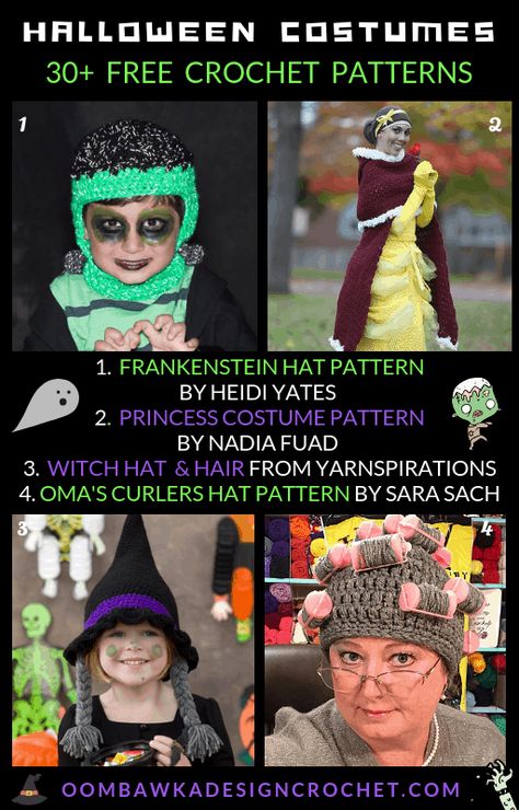 Halloween is fast approaching and if you are in need of some free Halloween Crochet Costume Patterns then you're in luck! This roundup was created to show you what options are currently available online and includes more than 30 free patterns. #halloween #crochet #costumes via @oombawkadesign Crochet Halloween Costume Patterns Free, Costume Patterns Free, Rainbow Bright Costumes, Raggedy Ann Costume, Free Halloween Crochet, Free Halloween Costumes, Zombie Couple Costume, Crochet Halloween Hat, Pumpkin Hat Pattern