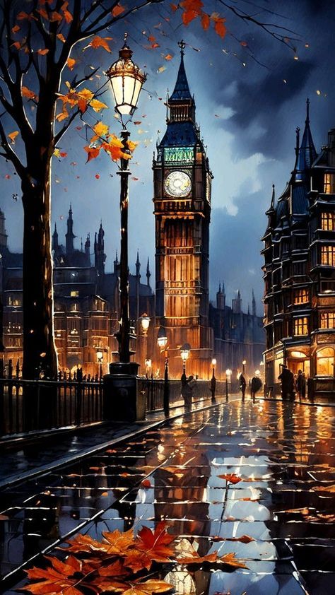 London Painting, Best Nature Images, Art Studio Design, Beautiful Night Images, Cool Pictures For Wallpaper, Rainy Night, Art Gallery Wallpaper, Pop Art Wallpaper, Beautiful Dark Art