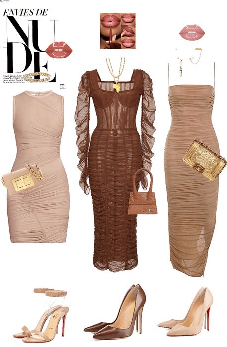 Nude Dress Outfit | ShopLook Nude Dress Formal Classy, Nude Cocktail Dress Classy, Shades Of Melanin Party Outfits, Nude Formal Outfit, Nude Brunch Outfit Black Woman, Shades Of Brown Party Outfits, Nude Dress Outfit Classy, Nude Party Theme, Nude Outfits For Black Women