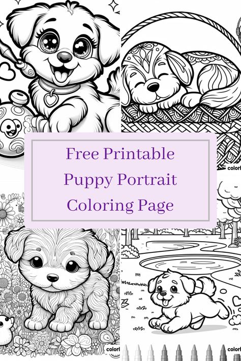 Bring the joy of coloring to life with this adorable and free printable puppy portrait coloring page! Perfect for kids and adults alike, this page features a happy puppy ready for you to add your favorite colors. With delightful scenes like our puppy playing with a toy ball or snoozing in a cozy basket, the spaces are just right for coloring fun. Download this charming puppy coloring page today and enjoy a delightful creative experience. Make color choices that bring smiles to everyone! Puppies Coloring Pages, Pet Coloring Pages Free Printables, Printable Puppy Coloring Pages, Coloring Pages Dogs Free Printable, Cats And Dogs Coloring Pages, Cat And Dog Coloring Pages, Puppy Portraits, Puppy Coloring Pages, Puppy Play