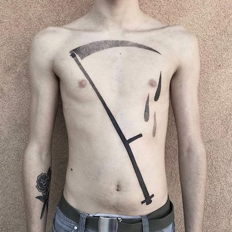 See this Instagram photo by @blackworkers • 8,225 likes Scythe Tattoo Design, Scythe Tattoo, Dad Tattoos, S Tattoo, Chest Tattoo, Back Tattoo, Tattoo On, Blackwork, Tattoo Design