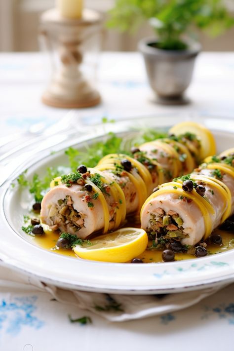 Savory Sicilian Swordfish Rolls: A Unique Mediterranean Recipe with Tangy Caper and Olive Sauce Unique Fish Recipes, Sicilian Swordfish, Fresh Fish Recipes, Italian Main Dishes, Mediterranean Recipe, Mediterranean Fish Recipe, Olive Sauce, Octopus Recipes, Swordfish Recipes