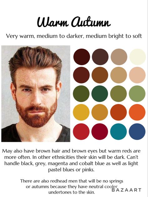 True Autumn Color Palette Men, Warm Color Outfits Men, True Autumn Men, Soft Autumn Color Palette Men, Deep Autumn Color Palette Men, Soft Autumn Men, Warm Autumn Color Palette, Skin Palette, Warm Fall Outfits