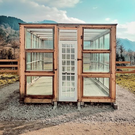 DIY Greenhouse Using old windows 1 Diy Greenhouse With Old Windows And Doors, Greenhouse With Recycled Windows, Small Greenhouse Diy Old Windows, Recycled Greenhouse Old Windows, Diy Rainbow Wall, Hot Tub Plans, Pallet Greenhouse, Diy Outdoor Shower Ideas, Old Window Greenhouse