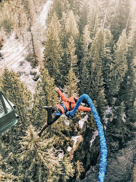 Bungee Jumping Photography, Bungy Jumping Aesthetic, Adrenaline Activities Bucket Lists, Bucket List Pictures, Adrenaline Activities, Bucket List Activities, Whistler Canada, Bucket List Ideas, Winter Bucket List