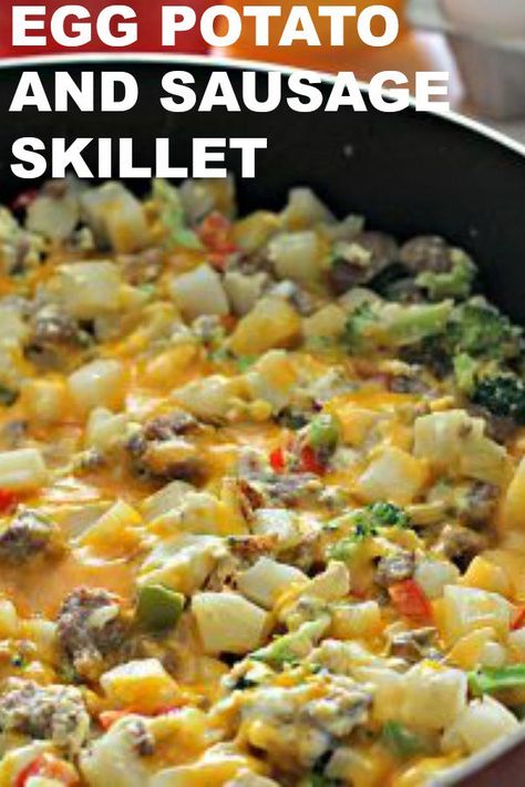 Sausage Egg And Potato Skillet, Breakfast Skillet Potatoes Scrambled Eggs, Breakfast Potatoes Skillet With Eggs, Sausage Breakfast Skillet, Red Beans And Rice Recipe Crockpot, Easy Breakfast Skillet, Skillet Eggs, Iron Meals, Sausage Skillet Recipe