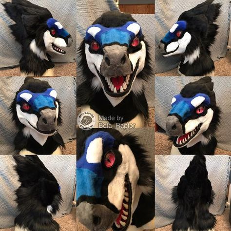 Dinosaur Fursuit, Raptor Mask Fursuit, Raptor Fursuit, Raptor Mask, Sewing Paterns, Fursuit Ideas, Raptor Dinosaur, Dino Mask, Fur Suits