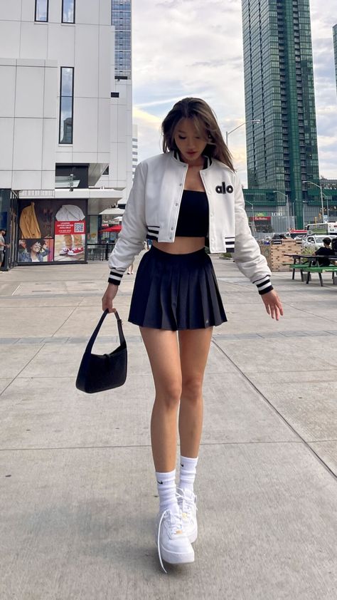 this sold out jisoo jacket is still hard to find, saving this post here so I’ll remember to check up on it!    Jisoo x Alo Collaboration Early Life and Aspirations Born as Kim Ji-soo… The post Jisoo Alo Jacket appeared first on Kerina Mango. Tennis Skirt And Crop Top Outfit, Crop Skirt Outfits, Varsity Crop Jacket Outfit, Alo Jacket Outfit, How To Style Varsity Jacket Girl, White Crop Jacket Outfit, Crop Top Outfits With Skirt, Alo Skirt Outfits, Jacket Crop Top Outfit