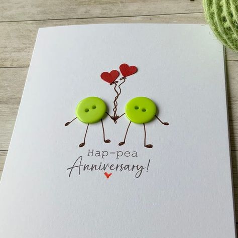 Hap-Pea Anniversary Card Homemade Anniversary Cards, Card Making Ideas For Beginners, Anniversary Cards For Couple, Diy Anniversary Cards, Heart Shaped Balloons, Free Wedding Cards, Homemade Wedding, Happy Anniversary Cards, Parents Anniversary