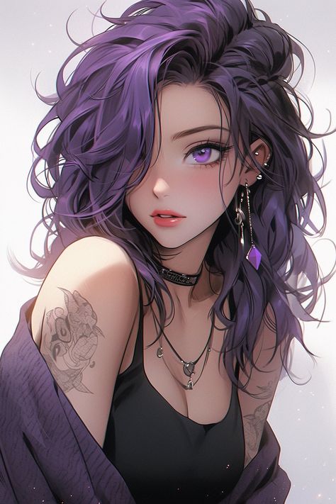 Image Purple Hair Oc, System Faceclaims, Ddlc Natsuki, Anime Purple, Girl With Purple Hair, Anime Purple Hair, Roleplay Characters, Female Character Inspiration, Badass Women