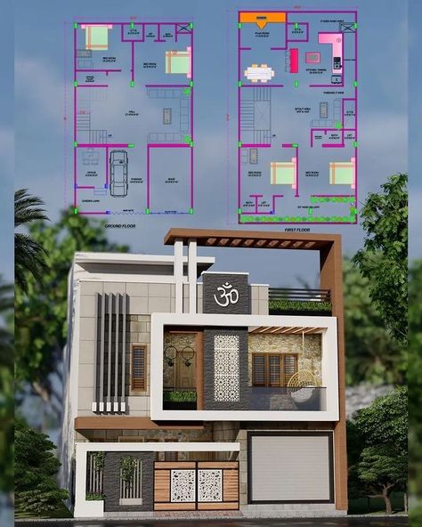 3d Plan, West Facing House, Plan Elevation, Compound Wall Design, 2bhk House Plan, 2 Storey House Design, Free House Plans, Building House Plans Designs, Building Plans House