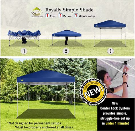 CROWN SHADES 10x10 Pop Up Canopy, Patented One Push Tent Canopy, Newly Designed Storage Bag, 8 Stakes, 4 Sandbags, 4 Ropes 10x10 Tent, Commercial Canopy, Camping Gazebo, Beach Canopy, Canopy Tent Outdoor, Steel Trusses, Outdoor Shelters, Pop Up Canopy Tent, Outdoor Sun Shade