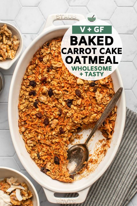 Strawberries And Cream Oatmeal, Carrot Cake Baked Oatmeal, Classic Carrot Cake, Spring Breakfast, Baked Oatmeal Healthy, Dessert For Breakfast, Carrot Cake Oatmeal, Baked Carrots, Vegan Baked