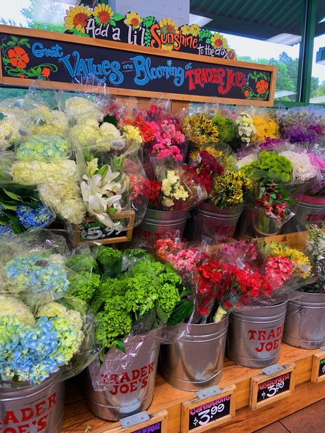 colorful flowers at trader joe’s Flowers From Trader Joes, Trader Joes Flowers Aesthetic, Trader Joe’s Flowers, Trader Joes Flower Arrangements, Flower Pop Up Shop, Trader Joes Aesthetic, Trader Joes Flowers, Manifestation Mood Board, Sunshine And Flowers