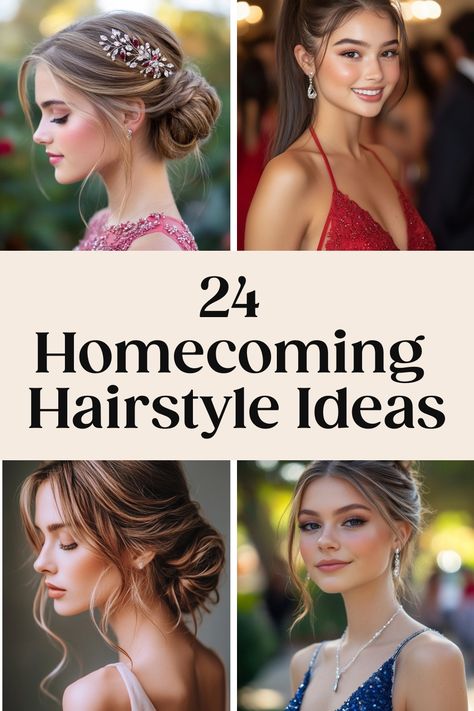 Get ready to slay the dance floor with these stunning homecoming hair ideas! Whether you prefer chic updos or glamorous curls, we've got the perfect hairstyles for homecoming that will make you feel like a queen. From elegant braids to trendy ponytails, rock your homecoming with confidence and style. Make a statement at the dance with these fabulous homecoming hairstyles that will have all eyes on you. Say hello to your new favorite styles for the big night! Hair Styles For A Dance, Homecoming Updo Hairstyles, Aubrey Hair, Hair For Homecoming, Homecoming Updo, Hairstyles For Homecoming, Homecoming Updos, Side Chignon, Homecoming Hairstyle