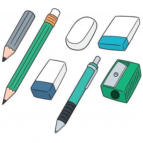 Vector set of pencil, eraser and pencil ... | Premium Vector #Freepik #vector #school #hand #line #cartoon Line Cartoon, Drawing Accessories, Props Art, Aktivitas Montessori, My Little Pony Drawing, Pencil Eraser, Creative Activities For Kids, Doodle Illustration, Pony Drawing