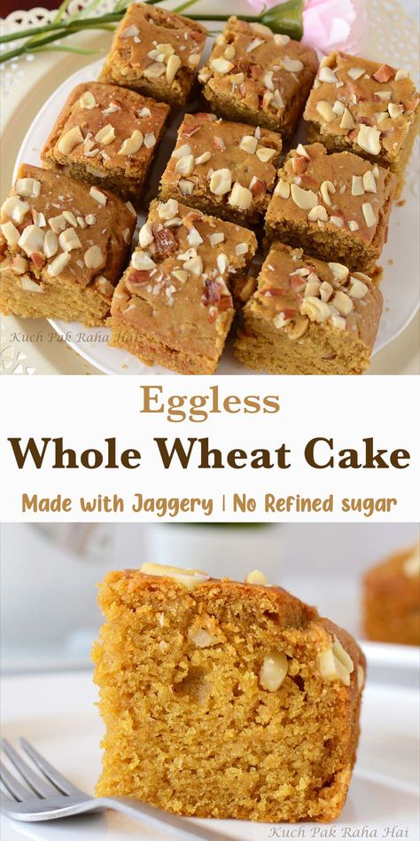 Eggless Whole Wheat Cake Recipe, Wheat Jaggery Cake, Eggless Wheat Cake Recipe, Jaggery Cake Recipe, Wheat Cake Recipes, Whole Wheat Cake Recipe, Whole Wheat Cake, Cake Without Egg, Jaggery Cake