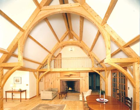 Timber Frame Great Room, Exposed Trusses, Indoor Pool House, Timber Frame Design, Roof Truss Design, Timber Truss, Timber Frame House, Roof Beam, Timber Frame Construction