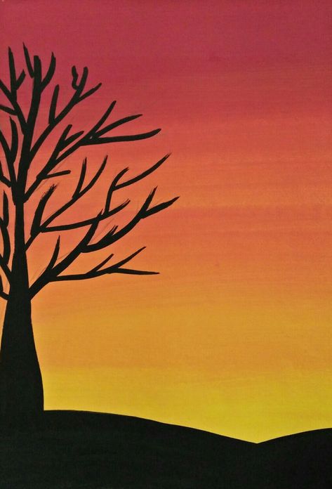 Sunset Using Oil Pastels, Painting Ideas On Canvas Simple Easy Sunset, Easy Paintings Sunset, Lukisan Simple Pemula Cat Air, Simple Poster Colour Painting, Simple Sunset Painting, Scenery Painting Easy, Sunset Drawing Easy, Sunset Painting Easy