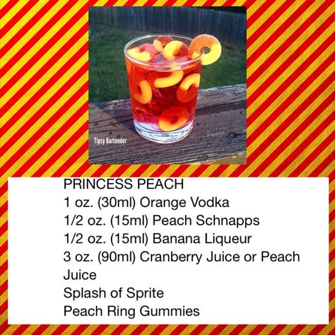 Princess peach drink! Princess Peach Drink, Princess Peach Cocktail, Princess Drinks, Peach Drink, Wine Mixed Drinks, Alcohol Shots, Mario Kart Party, Fruity Alcohol Drinks, Peach Beach