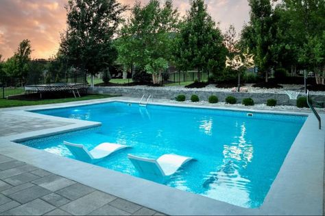 L Shaped Pool With Tanning Ledge, Pool With Retaining Wall, L Shaped Pool, Pool With Tanning Ledge, Backyard Renovation, Tanning Ledges, Pools Backyard, Backyard Renovations, Retaining Wall