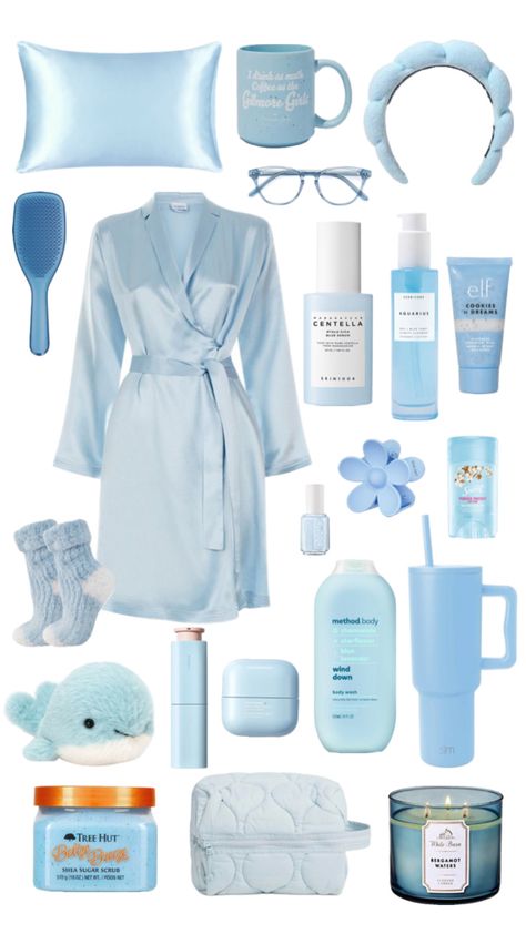 Blue aesthetic blue gift ideas Girly Christmas Gifts, Blue Bedroom Decor, Aesthetic Skincare, Cute Pjs, High School Outfit, Pretty Skin Care, Meant To Be Together, Gray Aesthetic, Inspiring Things