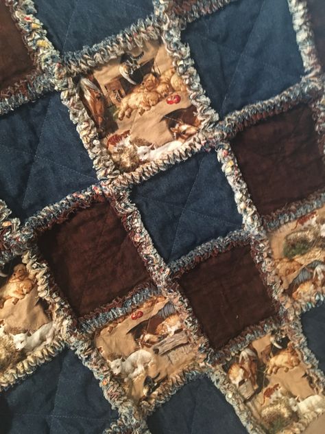 Rag quilt with animal print, brown and denim  40”x40” Rag Quilts, Rag Quilt, Diy Creative Crafts, Diy Creative, Creative Crafts, Animal Print, Texas, Sewing