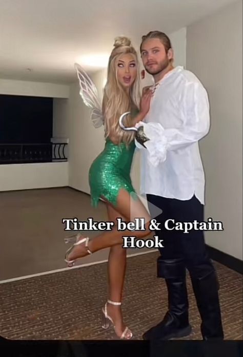 Captain Hook Costume Mens, Tinker Bell And Captain Hook Costume, Captain Hook And Tinkerbell Costume, Tinkerbell And Captain Hook Costume, Captain Hook Halloween Costume, One Night Stand Costume, Costumes For Duos, Halloween Costumes For Duos, Cute Halloween Costume Ideas