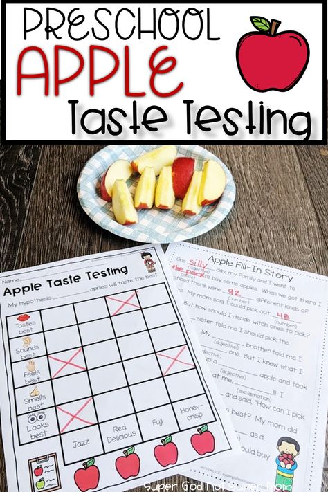 Incorporate this simple and engaging science activity with your preschool student.  Learn about the five senses and different types of apples.  Add in the apple fill in story for a dash of silly too.  Click through and grab it all for FREE.  #prekscience #applescience #fouroclockfun Preschool 5 Senses, Apple Science, Pre-k Science, Apple Preschool, The Five Senses, Free Preschool Printables, Pre Writing Activities, Kindergarten Readiness, Science Activity