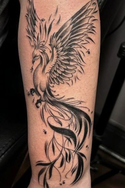 Phoenix Tattoo Forearm Women, Phoenix Tattoo Women, Melody Tattoo, Feniks Tattoo, Watercolor Phoenix Tattoo, Phoenix Tattoo Sleeve, Phoenix Tattoo Ideas, Phoenix Back Tattoo, Fenix Tattoo