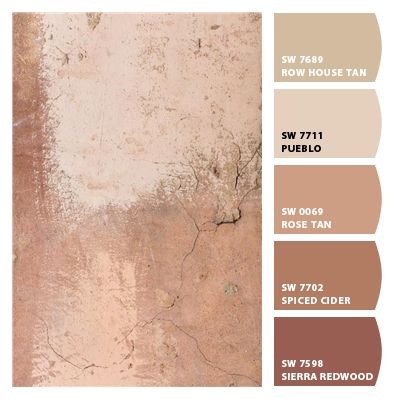 Paint colors from ColorSnap by Sherwin-Williams Rose Tan Color Palette, Brown Tone Paint Colors, Cinnamon Tea Paint Color, Dessert Paint Colors, Terracotta Color Palette Kitchen, Sherwin Williams Clay Paint Colors, Canyon Clay Color Palette, Sherwin Williams Rose Tan, Adobe Paint Colors