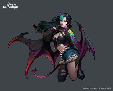 ArtStation - HYPER UNIVERSE _ Rock Devil Camilla, terin kim Hyper Universe, Cyberpunk Red, Red Album, Face Characters, Demon Girl, Fantasy Monster, Realistic Art, Monster Girl, Dark Beauty