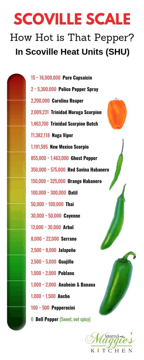 Whenever you're in doubt about which chile pepper to use, check out the Scoville Scale. It'll help you answer the question, "Is that pepper too hot or not?" By Mama Maggie's Kitchen Hot Pepper Chart, Adobe Recipe, Pepper Scale, Scoville Scale, Beginner Garden, Types Of Peppers, Stuffed Anaheim Peppers, Chile Peppers, Dried Peppers