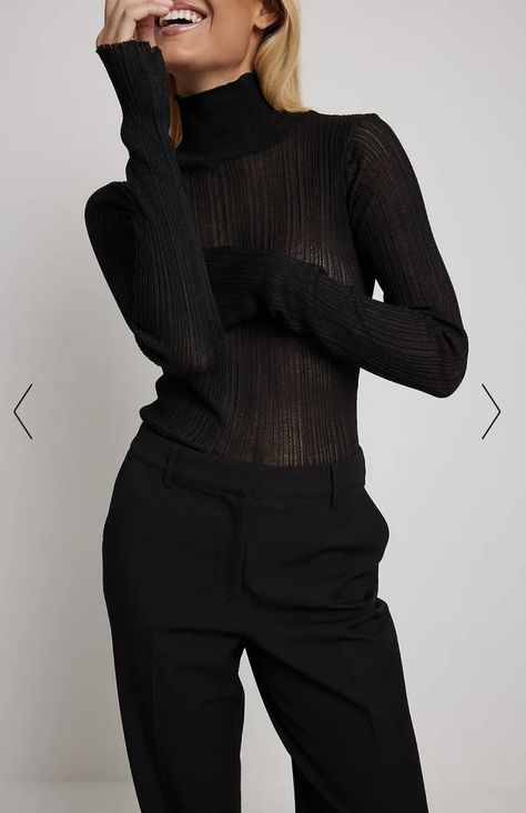 na-kd turtleneck sheer sweater Affordable Winter Outfits, Black Turtleneck Outfit, Sheer Turtleneck, H&m Trousers, Turtleneck Outfit, Sheer Sweater, Winter Capsule Wardrobe, Checked Trousers, Fitted Turtleneck