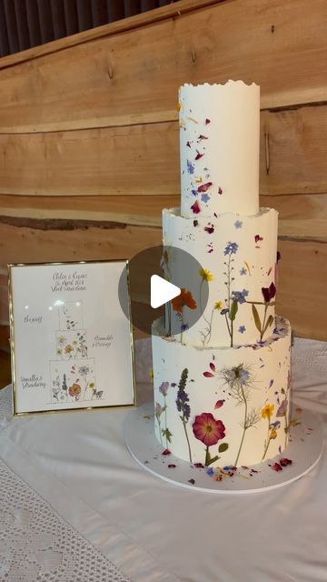 Where The Ribbon Ends on Instagram: "This was so joyful! Handpainted sign to match the cake, alongside wildflower inspired biscuits handwritten names in gold, with their 3 tier pressed flower cakes. Did you know we press all our own flowers?" Wedding Cake Eucalyptus, Pressed Flower Cake, Healthy Baking Alternatives, Sugar Free Pastries, Wedding Cakes One Tier, Wildflower Cake, 7 Cake, Vegan Pastries, Pastry Design