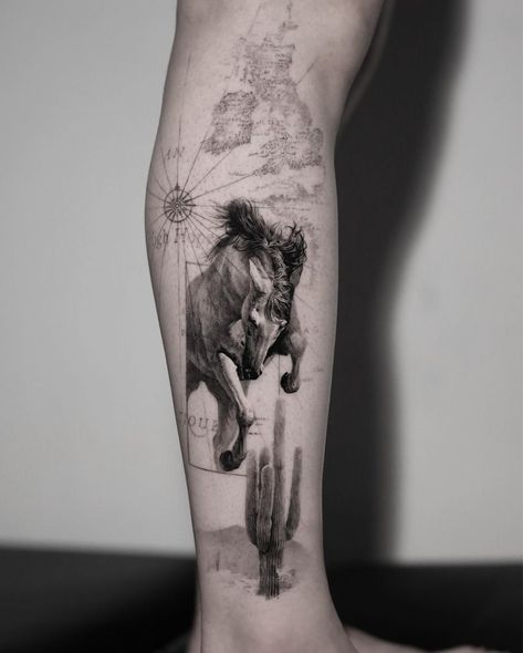 Indian Horse Tattoo, Dragon Tattoo Leg, Desert Tattoo, Geometric Tattoo Sleeve Designs, Round Tattoo, Horse Tattoo Design, Shadow Tattoo, Army Tattoos, Realistic Tattoo Sleeve