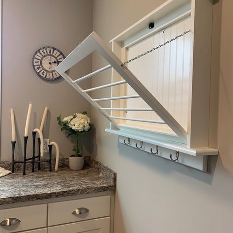 Wall Drying Rack, Laundry Room Drying Rack, Laundry Drying Rack, Dream Laundry Room, Basement Laundry, Mudroom Laundry Room, Laundry Room Layouts, Laundry Room Renovation, Modern Laundry Rooms