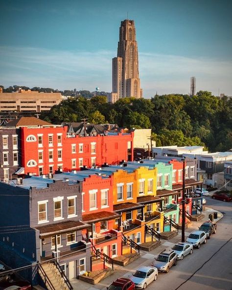 VisitPITTSBURGH on Instagram: "Won't you be our neighbor? 🏙️ 📷: @bradleybphotography" Cathedral Of Learning Pittsburgh, Pittsburgh Houses, Pittsburgh Aesthetic, Free Watermark, Cathedral Of Learning, Dungeons And Dragons Board, Pittsburgh City, Colorful Houses, Fall Mood