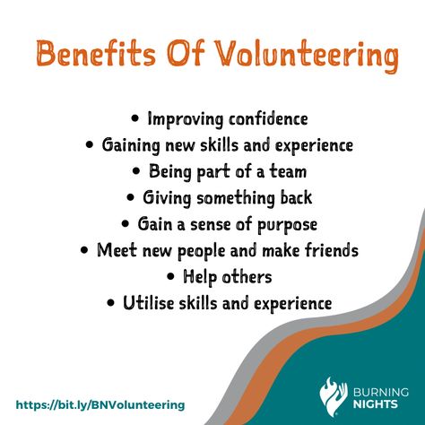 Have you thought about becoming a volunteer and giving your time and skills to help others? There are many benefits of volunteering with Burning Nights. #CRPS #volunteering If your interested in volunteering follow the link below: Family Volunteering Ideas, Benefits Of Volunteering, Volunteering Aesthetic, Volunteer Inspiration, Grant Proposal Writing, Online Volunteering, Classroom Volunteer, Volunteer Quotes, Volunteer Recognition