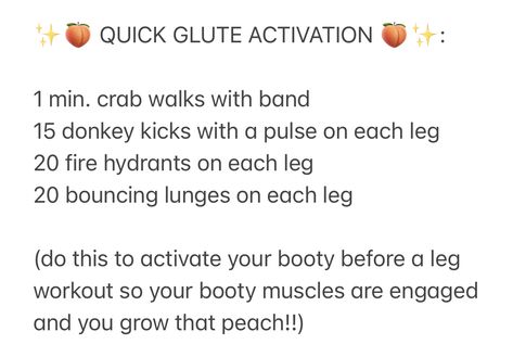 glute activation workout to do before a booty workout for the workout to work to build ur booty Glute Activation Workout, Activation Workout, Glute Activation Exercises, Glute Activation, Donkey Kicks, Leg Workout, To Work, Health