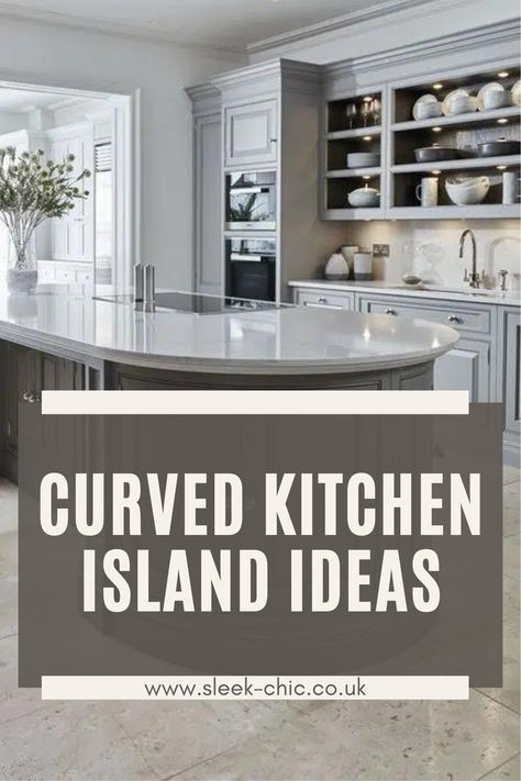 This perfectly rounded interior design trend is perfect for all interiors. Curves add instant character to a space, with those sleek lines that are perfectly formed, and create a gorgeous aesthetic. A basic room can be lifted by anything that simply has a curve. Kitchen Island With Curved Seating, Rounded Kitchen Island Ideas, Kitchen Island Curved With Seating, Oval Shaped Kitchen Island, Rounded Corner Kitchen Island, Round Edge Kitchen Island, Round Kitchen Islands, Peninsula Island With Seating, Kitchen With Curved Island