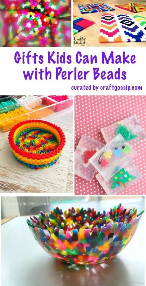 Gifts Kids Can Make with Perler Beads – Lesson Plans Perler Bead Gift Ideas, Perler Bead Gifts, Melted Bead Bowl, Perler Bead Projects, Gifts Kids Can Make, Brain Craft, Bead Bowl, Kids Christmas Crafts Easy, Making Candles Diy