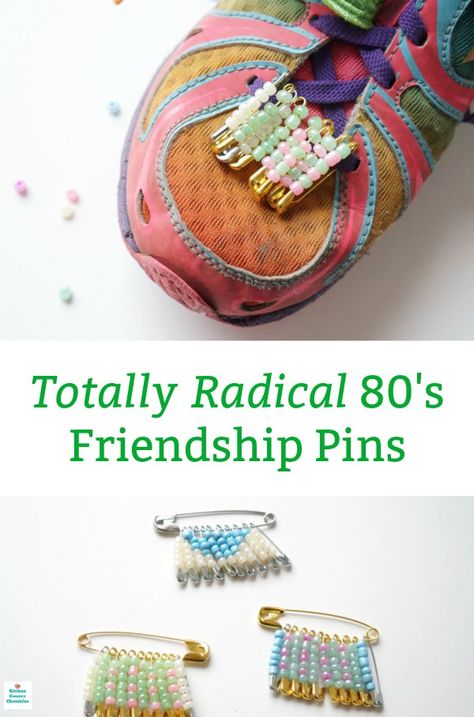 Fill your shoes and cover your jean jacket with retro 80's inspired friendship pins. Grab the safety pins and take inspiration from these safety pin friendship pin patterns.   #tweencraft #80scraft #summercraftforkids #summercampcraft #kidcraft Friendship Pins, Safety Pin Crafts, Safety Pin Jewelry, Summer Camp Crafts, Safety Pins, Feather Jewelry, Happy Mom, Camping Crafts, 80s Retro